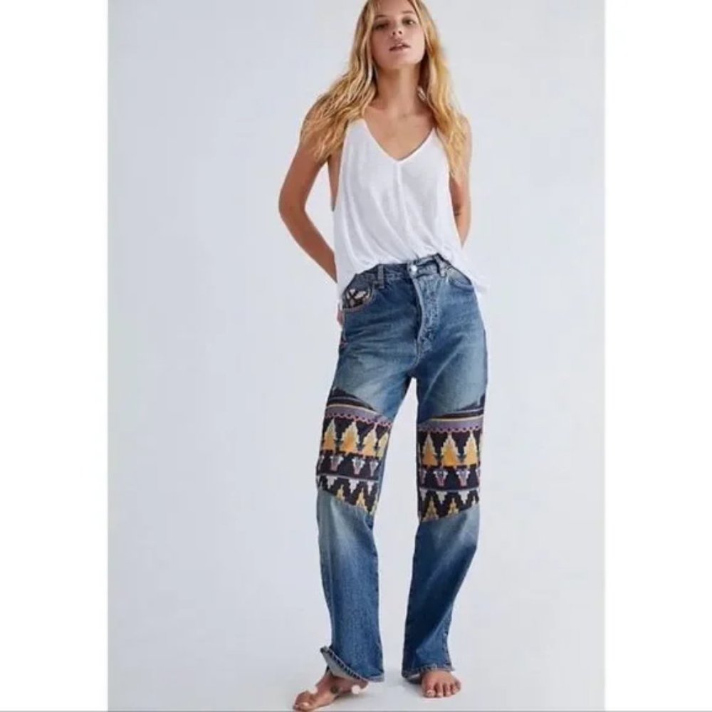 Free People Rocky Mountain Corduroy Patchwork Jeans - Picture 2 of 16